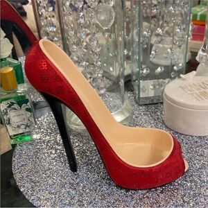 Red High Heel Wine Bottle Holder 7" Stiletto Decor Glam Bar